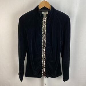 Neiman Marcus Exclusive Velvet Jacket Full Dual Zipper Jewel Trim Black Medium